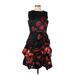 Samuel Dong Cocktail Dress - Party Crew Neck Sleeveless: Black Floral Dresses - Women's Size Small