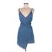 Forever 21 Contemporary Casual Dress - Mini V-Neck Sleeveless: Blue Print Dresses - Women's Size Medium