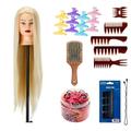 Professional Hairdressing Training Kit: Natural Hair Training Head, Wide Tooth Comb Set, Wooden Hair Brush, Barber Hair Clips & Scrunchies - Ideal for Training & Practice