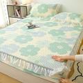 Bed Sheets Fitted Sheet Soft and Comfortable Double Bed,Ice Silk Latex Mattress Topper Cover Bed Linen, Washable Lace Bedspread For Dorm Girls Summer Bedroom garden 47 * 79inch 2PCS