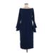 Bardot Cocktail Dress - Sheath Boatneck 3/4 sleeves: Blue Solid Dresses - Women's Size 8