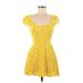 Lulus Casual Dress - A-Line Sweetheart Short sleeves: Yellow Print Dresses - Women's Size Medium