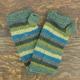 Hand Knitted Warm Wool Fleece Lined Handwarmers Bright Striped Green Teal Wrist Arm Warmers Fingerless Gloves Chunky Knit Mittens Unisex