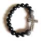 AQUARIUS DESIGNS JEWELLERY HANDMADE BESPOKE JEWELLERY Rhine Stone Cross and Black Bead Elasticated Bracelet