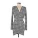 Forever 21 Cocktail Dress - Mini Plunge Long sleeves: Gray Print Dresses - New - Women's Size Large