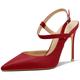 CHMILE CHAU 【You need to measure the length of your feet before ordering】 Women's pumps-high heel shoe-needle-pointed toe-buckle ankle strap 40-CHC-19, Red F, 6.5 UK