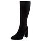 REKALFO Suede Chunky Heel Winter Knee High Boots Women Round Toe Zipper Block Heeled Retro Comfort Dress Boot Black 4 UK
