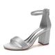 VACSAX Women's Chunky Block Heels Round Open Toe Back Zipper Satin Heeled Sandals Pumps Shoes for Wedding Party Evening,silver,2 UK