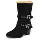 MJIASIAWA Women Pointed Toe Shearling Mid Calf Snow Boots Warm Fur Lined Outdoor Fleece Booties Block Heels Buckle Black-Suede Size 9 UK/46 Asian