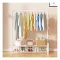 Heavy Duty Clothes Rack Garment Rail Sturdy Clothes Airer Garment Coat Rack With Metal Frame Clothing Display Stand With 2 Tier Shoes Shelves/White/110Cm