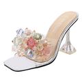 IQYU Blue Shoes Women With Heel Size 35 Women Slip On Flat Sandals Casual Bling Rhinestone Strap Sandals Open Toe Slide Sandals Shoes Wedding Women, silver, 7 UK