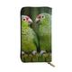 OPSREY Two Parrots on Green Palm Tree Printed Leather Long Clutch Wallet Portable Zip Wallet Genuine Leather Purse