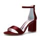 VACSAX Women's Chunky Block Heels Round Open Toe Back Zipper Satin Heeled Sandals Pumps Shoes for Wedding Party Evening,burgundy,6 UK
