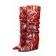 10.5Cm Fold Over Knee High Boots for Women Pointed Wedge Heel Knee Boot Wedge Heel Boot,Red,41