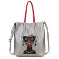 ENJOININ Fashion Purses for Women Novelty Lady Face Top Handle Satchel Handbags Funky Shoulder Bag Tote Bag, Silver B, M