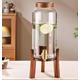 Drink Dispenser, Glass Drink Dispenser with Stand, Beverage Machine with Wooden Stand, 304 Stainless Spigot, Gallons Iced or Hot Beverage Dispenser, for Parties, High Capacity (Size : with Base 4L)