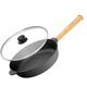 4BIG.fun Diameter 28 cm Cast Iron Pan with Glass Lid 55 mm High Wooden Handle Removable Frying Pan Cast Iron Pan Suitable for Gas Grill, Oven, Fire Pit Induction and All Hob Types