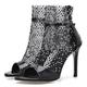 LIPIJIXI Women Gladiator Rhinestones Network Embellished Stiletto Heel Mesh Booties Peep Toe Sandals Black Evening Dress Open Toe Booties Size 9