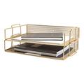 Blu Monaco Gold Desk Organizer Stackable Paper Tray Set of 2 - Metal Wire Two Tier Tray - Stackable Letter Tray - Inbox Tray for Desk