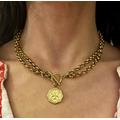 Coin Necklace, Gold Tone Coin Cross Steel Rolo Chain Toggle Necklace With Charm, Everyday Jewelry