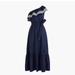 J. Crew Dresses | J Crew | Linen Cotton Navy Blue One Shoulder Ruffle Midi Dress With Tie | Color: Blue/White | Size: S