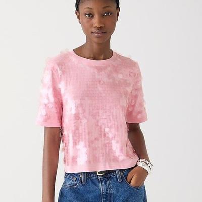 J. Crew Tops | J.Crew Size Medium Broken-In Jersey T-Shirt With Sequins Pink Nwt $79.50 | Color: Pink | Size: M