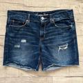 American Eagle Outfitters Shorts | American Eagle Outfitters Retro 90s Dark Wash Bermuda Denim Distressed Shorts 10 | Color: Blue | Size: 10