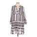 Casual Dress - Shift V-Neck Long sleeves: Gray Aztec or Tribal Print Dresses - Women's Size Large