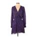 Parker Casual Dress - Mini V Neck Long sleeves: Purple Dresses - Women's Size Small