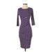 Rephyllis Casual Dress - Sheath Crew Neck 3/4 sleeves: Purple Stripes Dresses - Women's Size Small