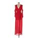 Fashion Nova Casual Dress V-Neck Sleeveless: Red Print Dresses - Women's Size Small