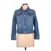 White House Black Market Denim Jacket: Short Blue Print Jackets & Outerwear - Women's Size 12