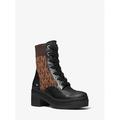 Michael Kors Shoes | Michael Michael Kors Brea Leather And Logo Jacquard Combat Boot 10 Blk/Brown New | Color: Black | Size: 10