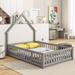 Twin House-Shaped Headboard Floor Bed, Bed Platform with Fence Design, Easy Assembly, Grey