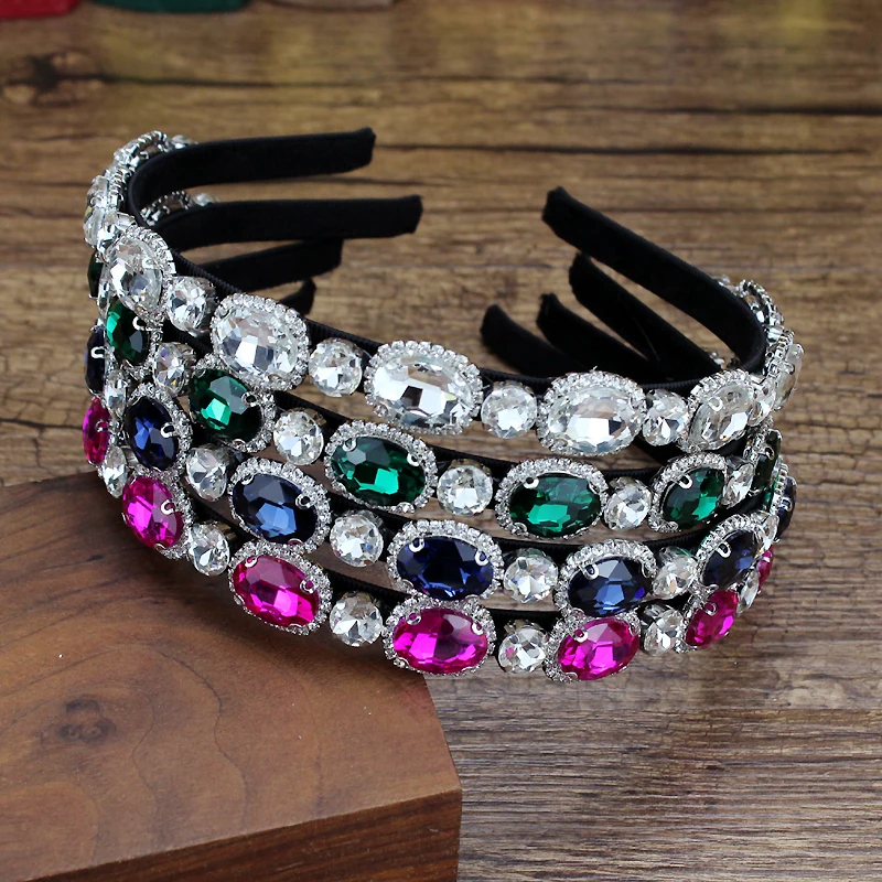 Luxus rosa Marine grün ovalen Kristall und Diamante Haar bänder Strass Stirnband für Frauen koreanische Mode Haarschmuck Image