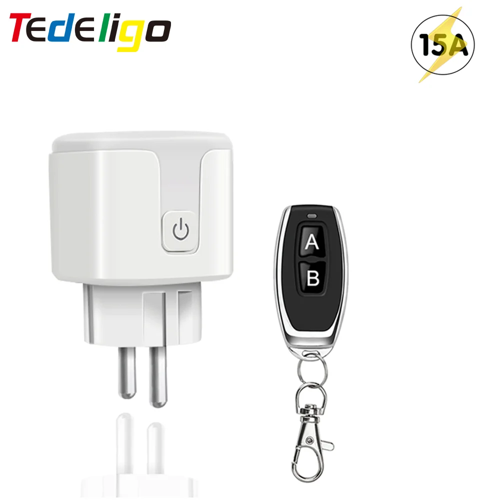 433 Mhz Fernbedienung Buchse Drahtlose Schalter AC220V 15A EU FR Standard Steckdose Elektrische Stecker Steckdosen Für Licht Image