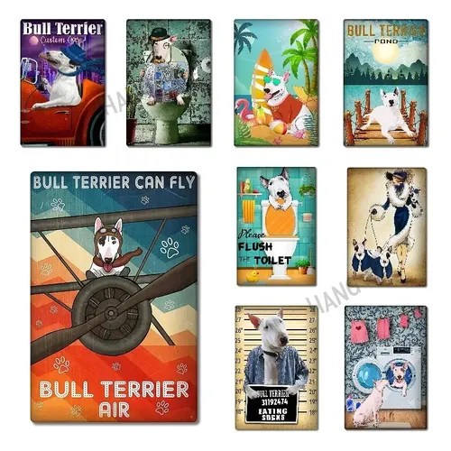Lustige Bullterrier Hund Haustier Bad Seife Haus Vintage Plakette Poster Zinn Zeichen Wand