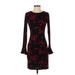 MICHAEL Michael Kors Casual Dress - Sheath Crew Neck Long sleeves: Burgundy Floral Dresses - Women's Size P