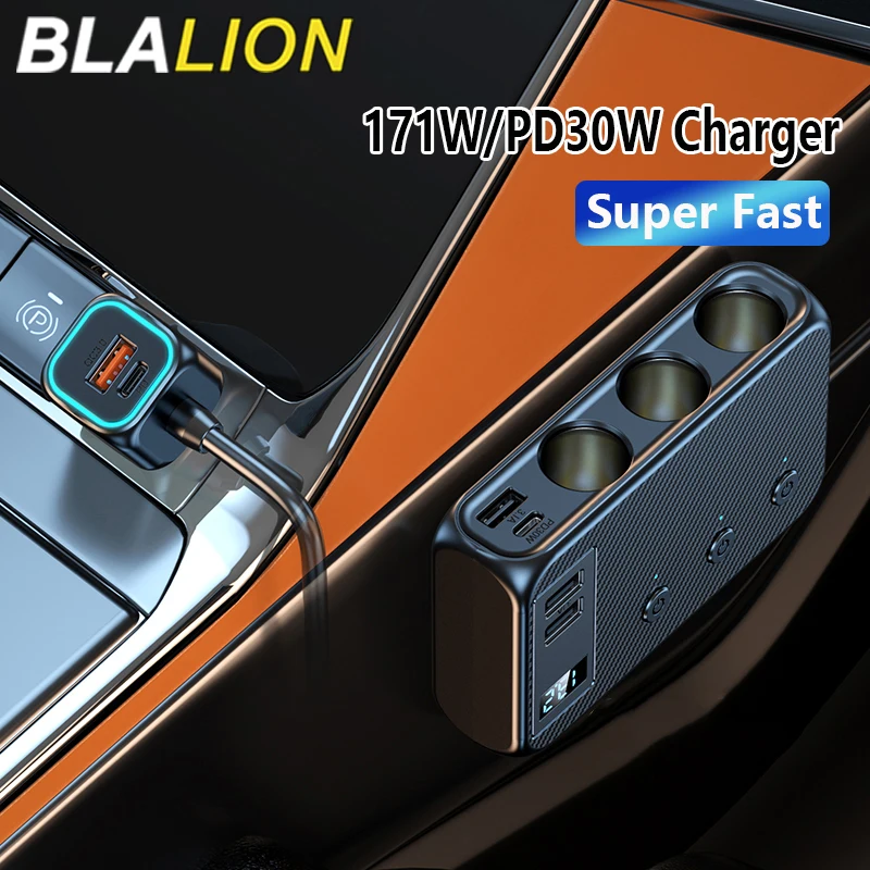 BLALION 171 W 9-in-1-Autoladegerät-Adapter PD 3-Buchse Zigarettenanzünder-Splitter zum Aufladen unabhängiger Schalter DC-Zigarettenensteckdose Image