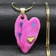 Collier pendentif en émail en forme de cœur rose pour femme acier inoxydable document en or