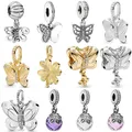 Breloques en argent regardé 925 pour bracelet pendentif papillon perles décoratives flottantes