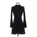 Topshop Casual Dress - A-Line High Neck Long sleeves: Black Solid Dresses - Women's Size 4