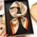 InjSquare-Écharpe à carreaux en satin pour femme foulard bandana cou cheveux bande doux