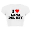 T-shirt court avec nombril pour femme vêtements Kawaii I Love Lana Del Rey Red Love Coussins