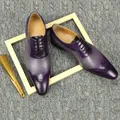 Chaussures en cuir pur pour hommes motif tissé violet Oxford Brogue robe bureau mariage adulte