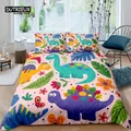 Home Living-Parure de lit dinosaure dessin animé 3D pour enfants housse de couette de luxe taie