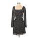 lola and grace Casual Dress - A-Line Square Long sleeves: Black Print Dresses - Women's Size Small