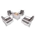 Hokku Designs 5 Piece Patio Dining Set Fire Pit Table w/ 4 Swivel Chair in White | 25.2" H x 55.11" L x 33.46" W | Wayfair