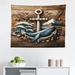 17 Stories Nautical Wall Hanging Tapestry Rustic Maritime Anchor Art Cocoa & Slate Blue, Microfiber in Blue/Brown/Green | 23" H x 28" W | Wayfair