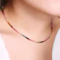 Luxury 2mm Extremely Fine Natural Tourmaline Clavicle Chain Chokers Necklace Women's Rainbow Niche